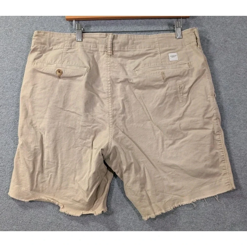 American Eagle Flex Distressed Cutoff Chino Shorts Men's Size 36 Beige Grunge